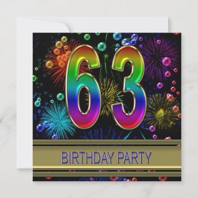 63rd Birthday party Invitation with bubbles (Front)