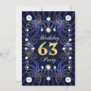 63rd birthday party invite with masses of jewels