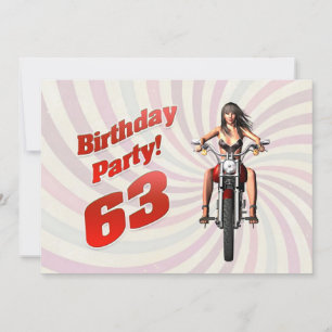 63rd birthday party with a girl on a motorbike invitation