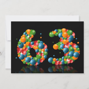 63rd Birthday party, with bubbles and balls Invitation
