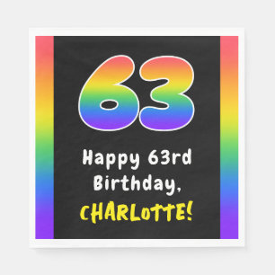63rd Birthday: Rainbow Spectrum # 63, Custom Name Napkin