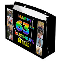 63rd Birthday: Rainbow Text, Custom Photos & Name