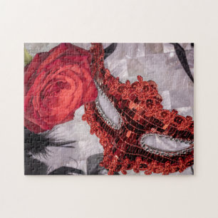 6439-Red Rose with Masquerade Mask Jigsaw Puzzle