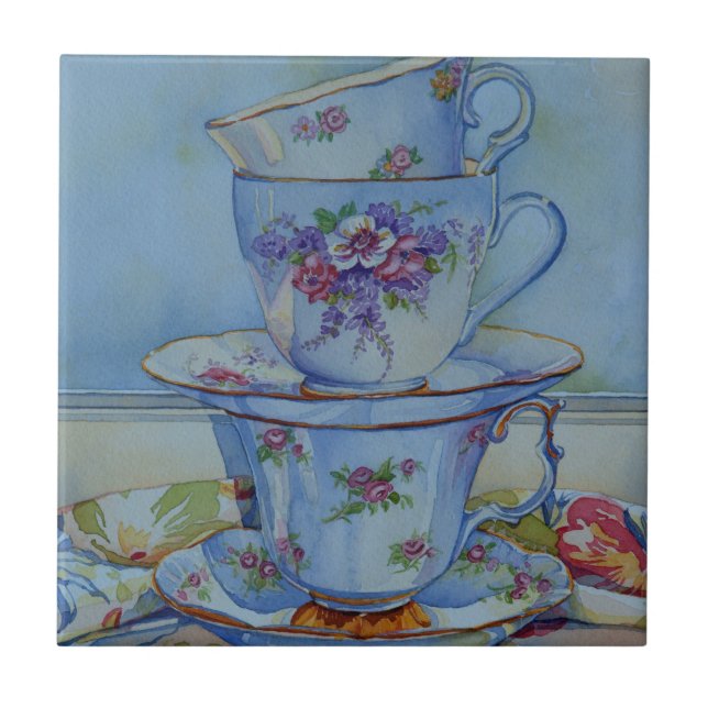 6487 Floral Teacups Ceramic Tile (Front)