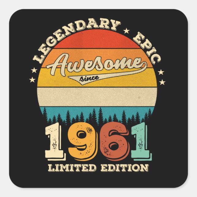 64 Year Old Bday 1961 Awesome 64th Birthday Gift Square Sticker (Front)