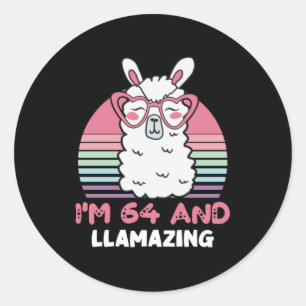 64 Year Old Bday Llamazing 64th Birthday Llama Classic Round Sticker