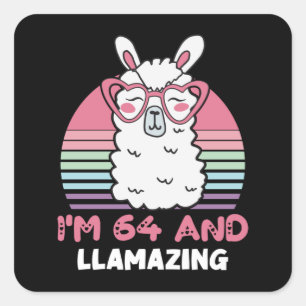 64 Year Old Bday Llamazing 64th Birthday Llama Square Sticker