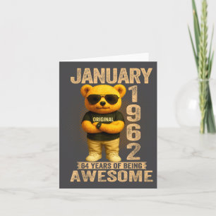 64 Year Old January 1962 Teddy Bear 64th Birthday  Card