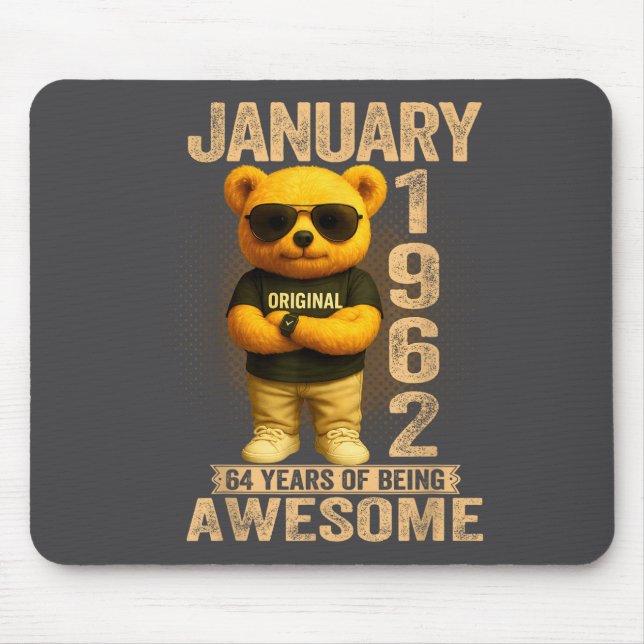 64 Year Old January 1962 Teddy Bear 64th Birthday  Mouse Pad (Front)