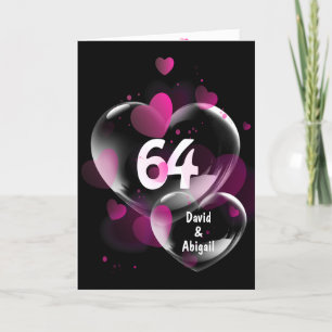 64th Anniversary Heart Bubbles on Black  Card
