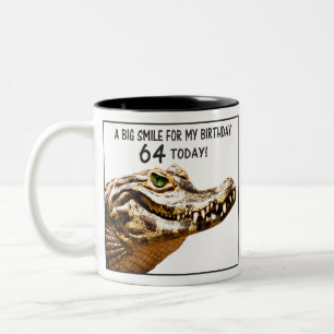 64th Birthday Alligator Smile Two-Tone Coffee Mug