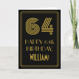 64th Birthday: Art Deco Inspired Look "64" & Name Card