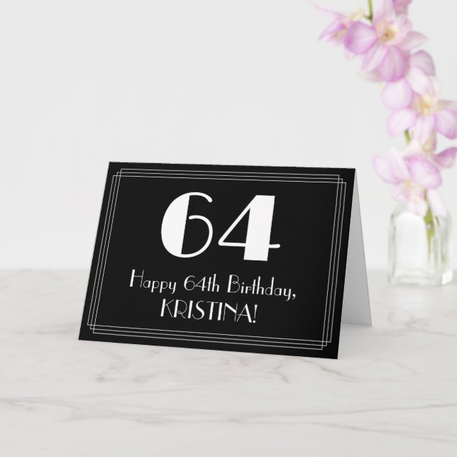 64th Birthday ~ Art Deco Inspired Look "64", Name Card (Orchid)