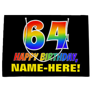 64th Birthday: Bold, Fun, Simple, Rainbow 64 Large Gift Bag