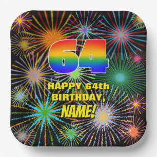 64th Birthday: Colourful, Fun Celebratory Firework Paper Plate