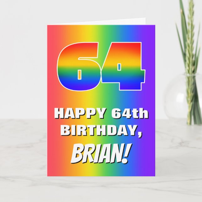 64th Birthday: Colourful, Fun Rainbow Pattern # 64 Card (Front)