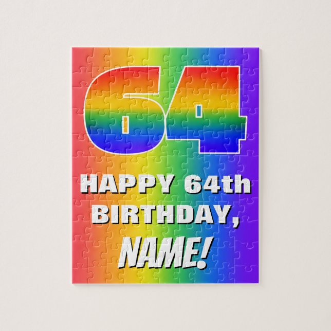 64th Birthday: Colourful, Fun Rainbow Pattern # 64 Jigsaw Puzzle (Vertical)