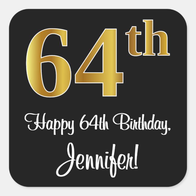 64th Birthday – Elegant Luxurious Faux Gold Look # Square Sticker (Front)