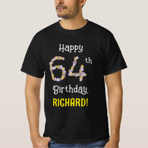 64th Birthday: Floral Flowers Number “64” + Name T-Shirt