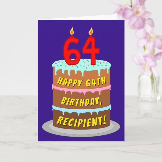 64th Birthday: Fun Cake and Candles + Custom Name Card (Orchid)