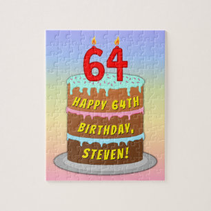 64th Birthday: Fun Cake and Candles + Custom Name Jigsaw Puzzle