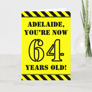 64th Birthday: Fun Stencil Style Text, Custom Name Card