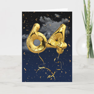 64th Birthday Gold Mylar Balloon and Confetti Card