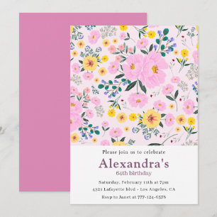 64th birthday invitations Boho Floral Pink