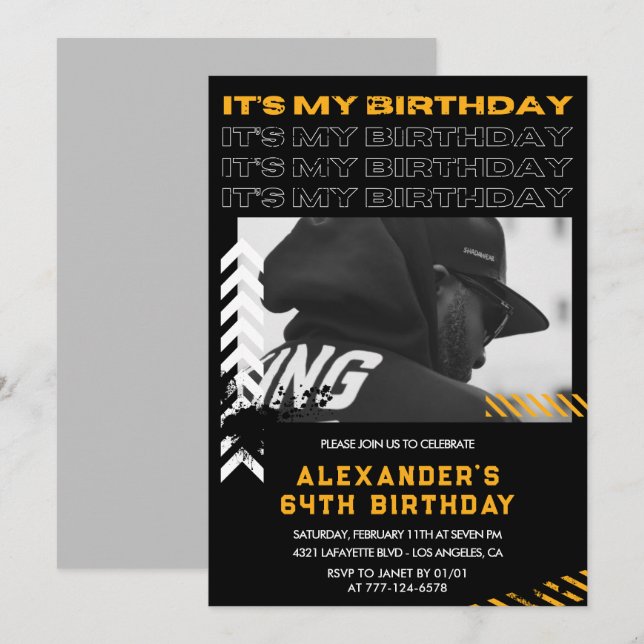 64th birthday invitations Men Photo Spray paint (Front/Back)