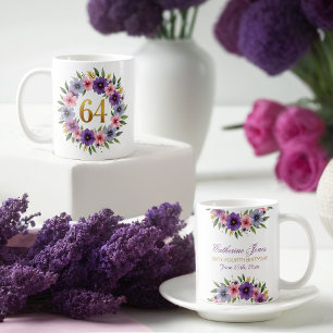 64th Birthday Mug – Floral Wreath with Gold Number