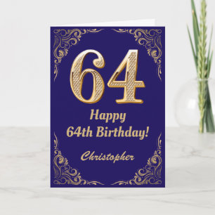 64th Birthday Navy Blue and Gold Glitter Frame Card
