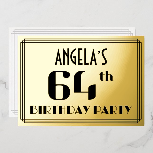 64th Birthday Party: Art Deco Look “64” and Name (Front/Back)