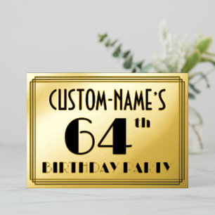 64th Birthday Party — Art Deco Look “64” + Name