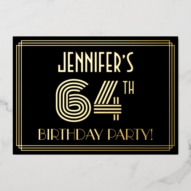 64th Birthday Party — Art Deco Style “64” + Name (Front)