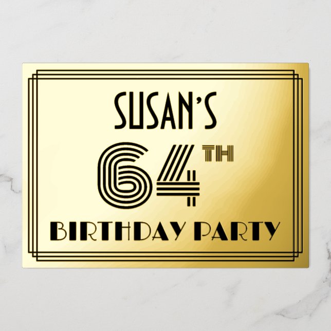 64th Birthday Party — Art Deco Style “64” & Name (Front)