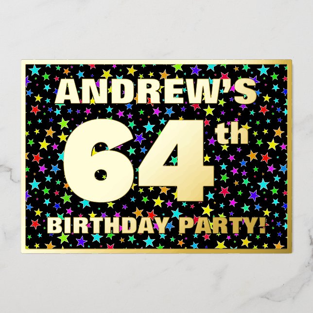 64th Birthday Party — Fun, Colourful Stars Pattern (Front)