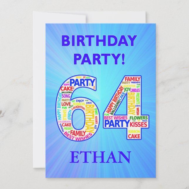 64th Birthday Party Invitation Add a Name (Front)