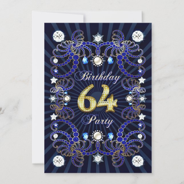 64th birthday party invite with masses of jewels (Front)