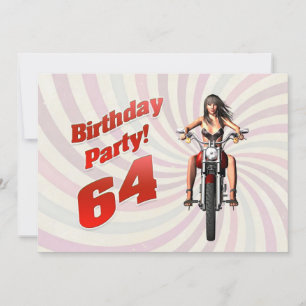 64th birthday party with a girl on a motorbike invitation