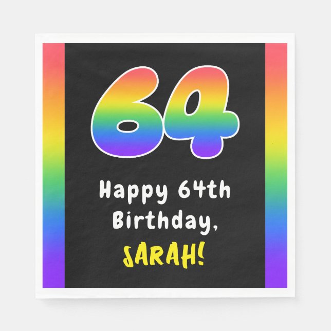 64th Birthday: Rainbow Spectrum # 64, Custom Name Napkin (Front)