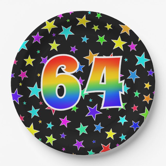 64th Event: Bold, Fun, Colourful Rainbow 64 Paper Plate (Front)