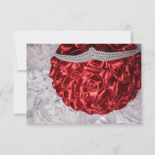 6508-Red Satin Bouquet, Diamond Tiara on Veil Invitation