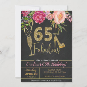 65 and fabulous adult woman birthday invitation. invitation