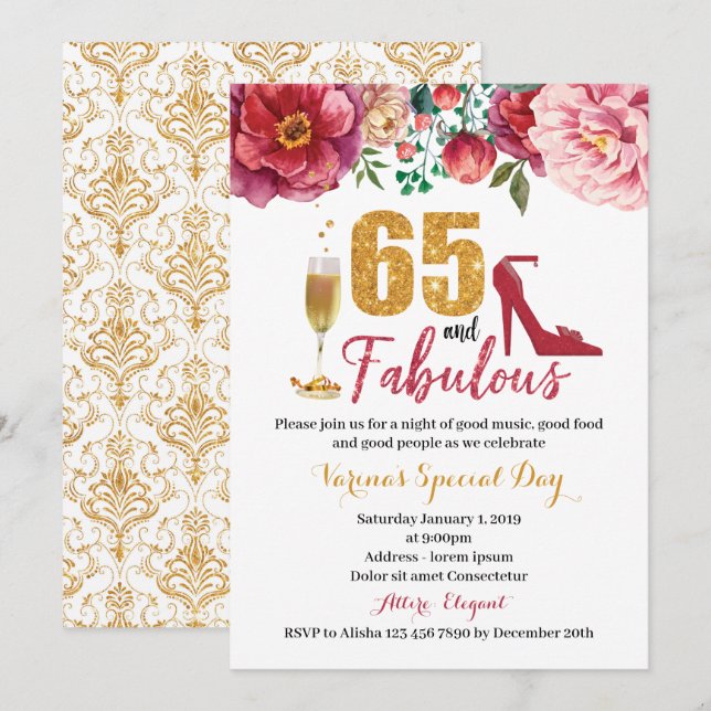 65 and Fabulous Birthday Invitation for Women (Front/Back)