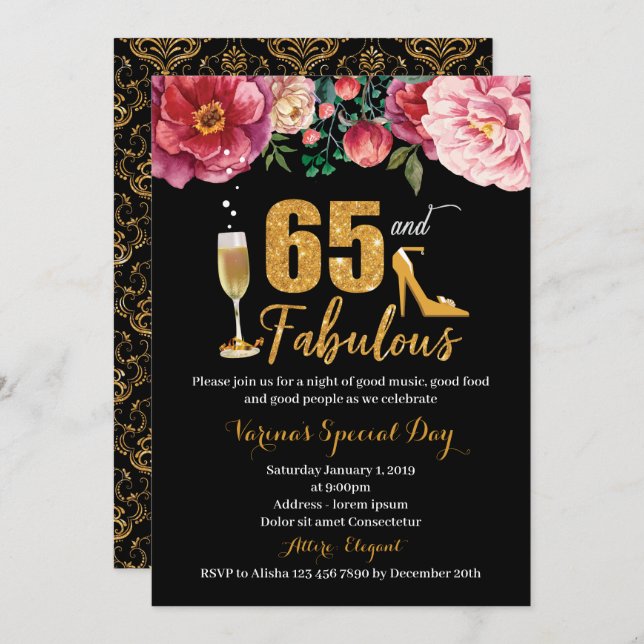 65 and Fabulous Birthday Invitation for Women (Front/Back)