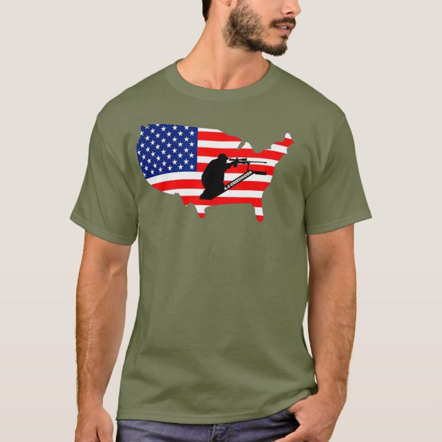 65 Creedmoor American Flag 2A LRP shooting perch T-Shirt (Front)