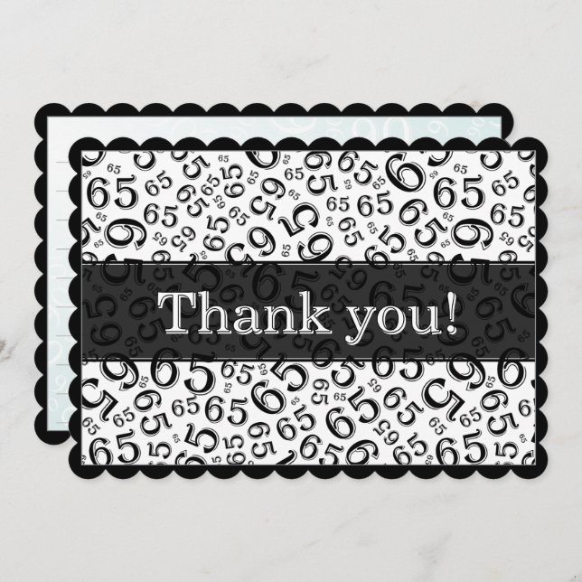65 "Thank you!" Black/White Number Pattern Thank You Card (Front/Back)