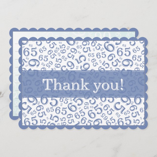 65 "Thank you!" Blue/White Number Pattern Thank You Card (Front/Back)