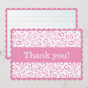 65 "Thank you!" Pink/White Number Pattern Thank You Card