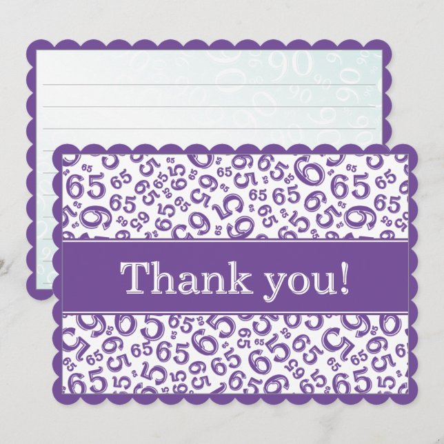 65 "Thank you!" Purple/White Number Pattern Thank You Card (Front/Back)